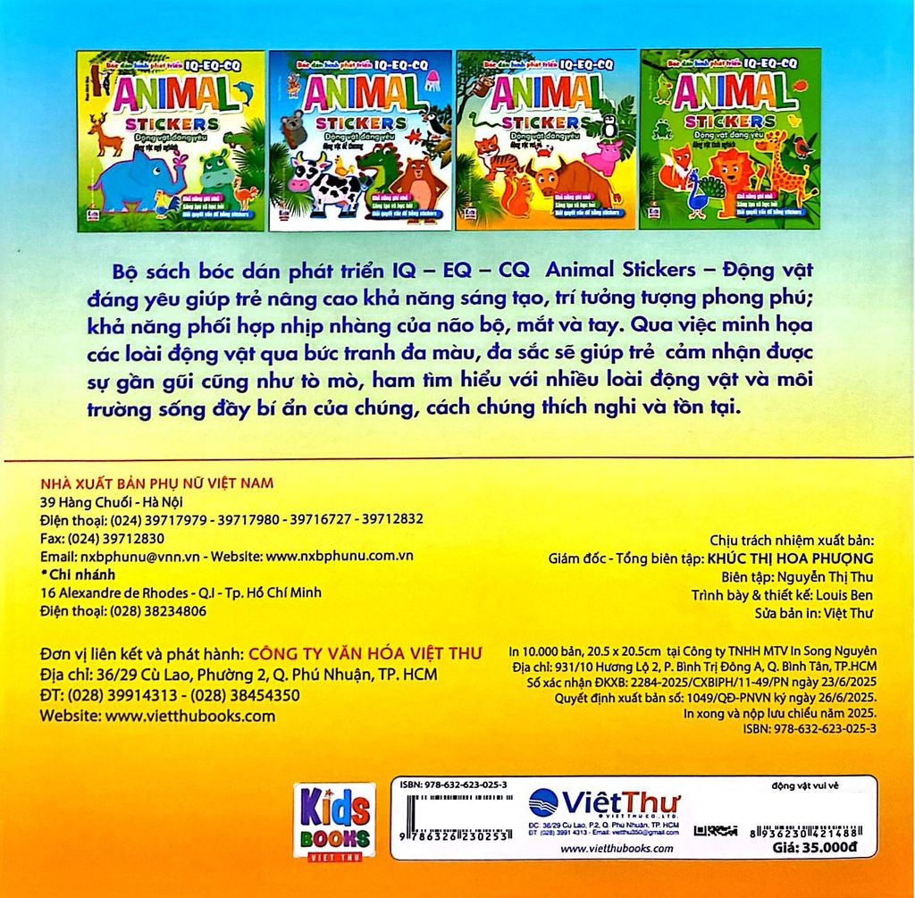 BÓC DÁN HÌNH PHÁT TRIỂN IQ EQ CQ-STICKER ĐỘNG VẬT ĐÁNG YÊU-ĐỘNG VẬT VUI VẺ