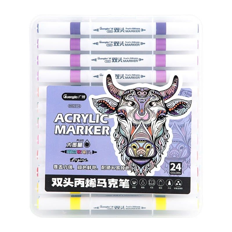 Guangbo - Viết Marker Acrylic H02314 2 Đầu 24 Màu (14H/L)