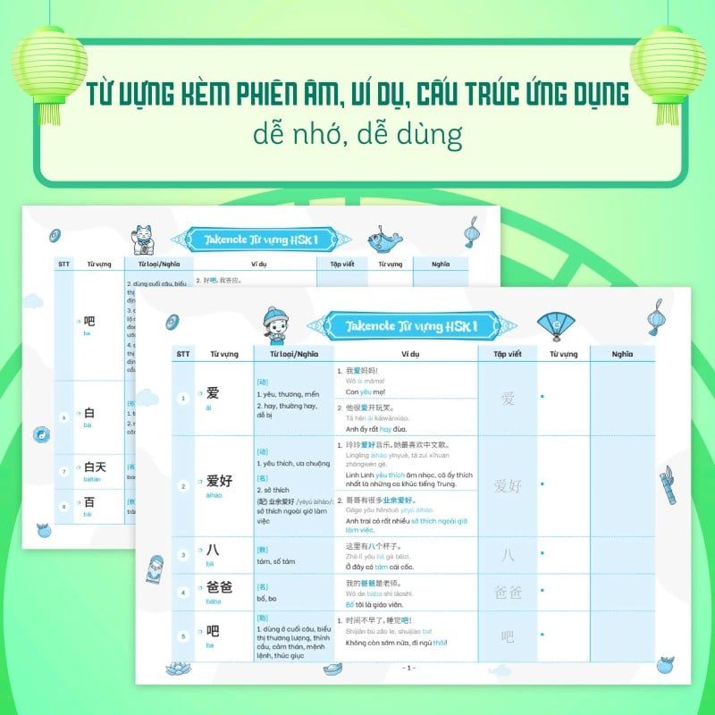 Takenote Từ Vựng HSK - Tiếng Trung HSK 1: Cung Cấp 500 Từ Vựng