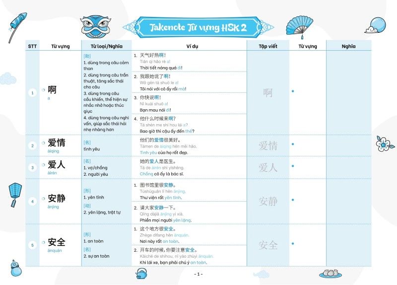 Takenote Từ Vựng HSK - Tiếng Trung HSK 2: Cung Cấp 772 Từ Vựng