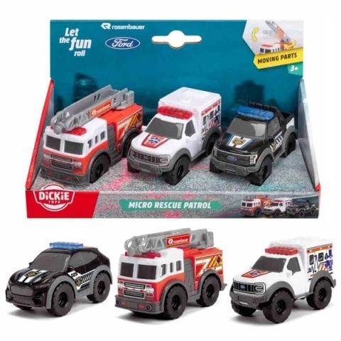 DICKIE  BỘ 3 ĐỒ CHƠI XE CỨU HỘ  MICRO RESCUE PATROL 203712031 (SIMBA)