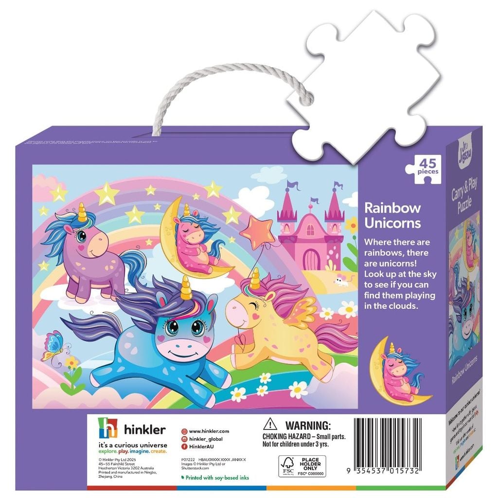 45 Piece Junior Jigsaw Carry & Play Rainbow Unicorns