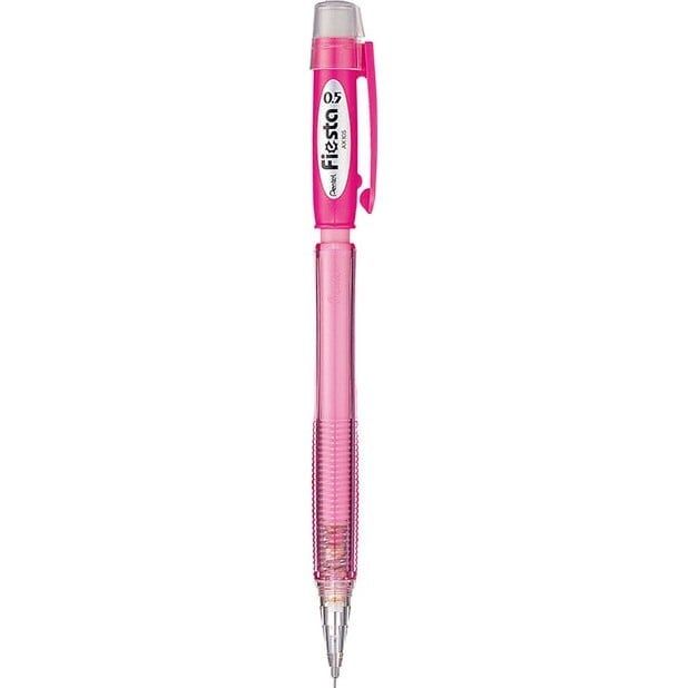 Bút Chì Bấm Pentel FIESTA 0.5mm - AX105B Thân Nhựa Trong Có Gôm - Màu Đỏ