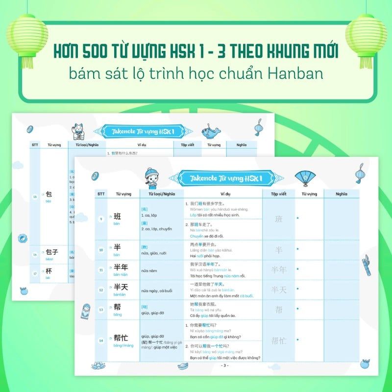 Takenote Từ Vựng HSK - Tiếng Trung HSK 1: Cung Cấp 500 Từ Vựng