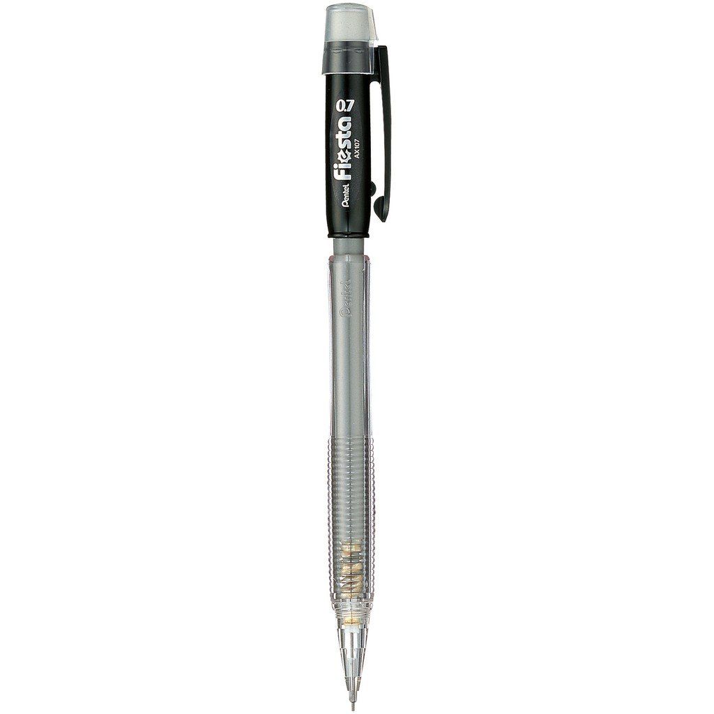 Bút Chì Bấm Pentel FIESTA 0.7mm - AX107-A Thân Nhựa Trong Có Gôm - Màu Xám