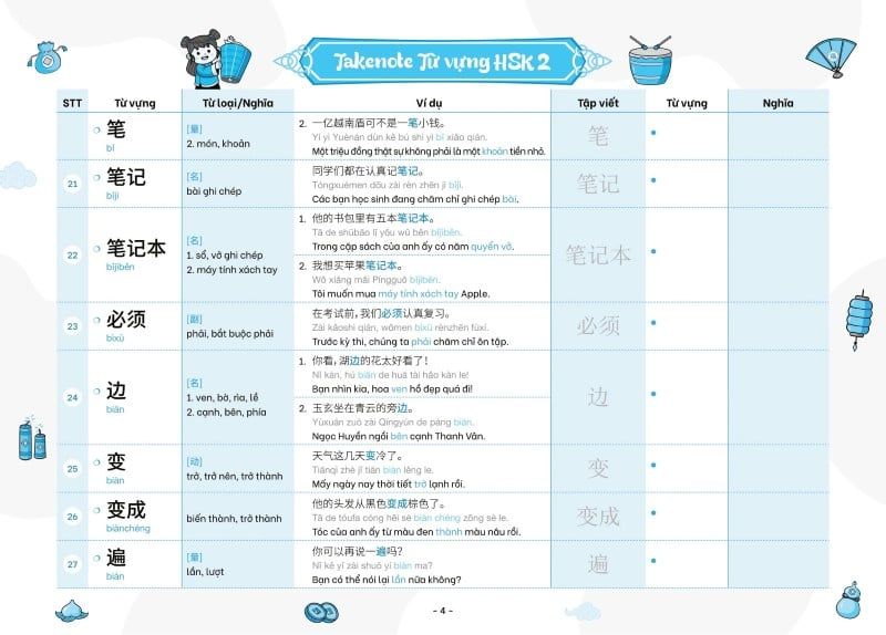 Takenote Từ Vựng HSK - Tiếng Trung HSK 2: Cung Cấp 772 Từ Vựng