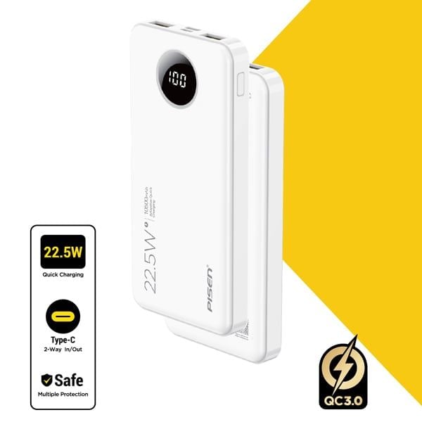 SẠC DỰ PHÒNG TRẮNG PISEN PRO -POWER CUBE 22.5W 10000MAH (TS-D300-GLB) (AD-0037) TRẮNG