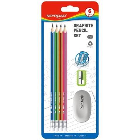 VỈ 4 CÂY VIẾT CHÌ GỖ + CHUỐT CHÌ + GÔM KR971848 (THNK068)