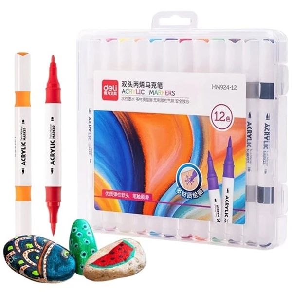 BÚT ACRYLIC MARKER 2 ĐẦU 12 MÀU HM924-12 (0639-DELI)