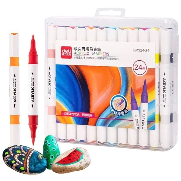 BÚT ACRYLIC MARKER 2 ĐẦU 24 MÀU HM924-24 (0639-DELI)