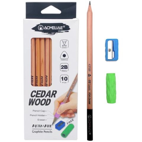 HỘP 10 CÂY VIẾT CHÌ GỖ 2B KÈM PHỤ KIỆN 43104 (THNK092)