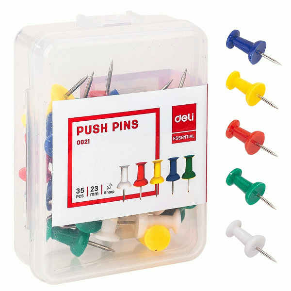 DELI E0021 Ghim Mũ Nhựa Màu (Hộp Nhựa (10C/H)