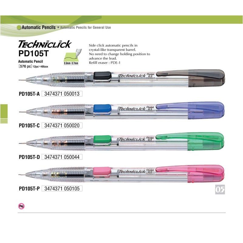 Bút Chì Bấm Pentel TECHNICLICK 0.5mm - PD105T-D - Màu Xanh Lá