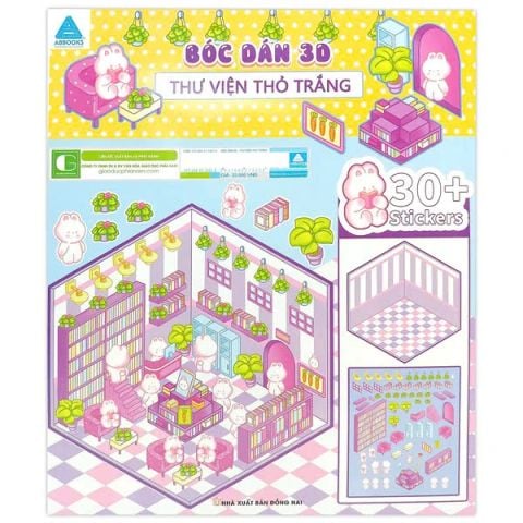 BÓC DÁN 3D-THƯ VIỆN THỎ TRẮNG (MÓC TREO)