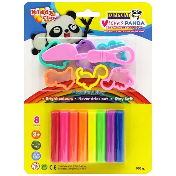 ĐẤT NẶN KIDDY CLAY 8M + 6 KHUÔN+DAO CẮTST-100-8+6SMT (MV0013)