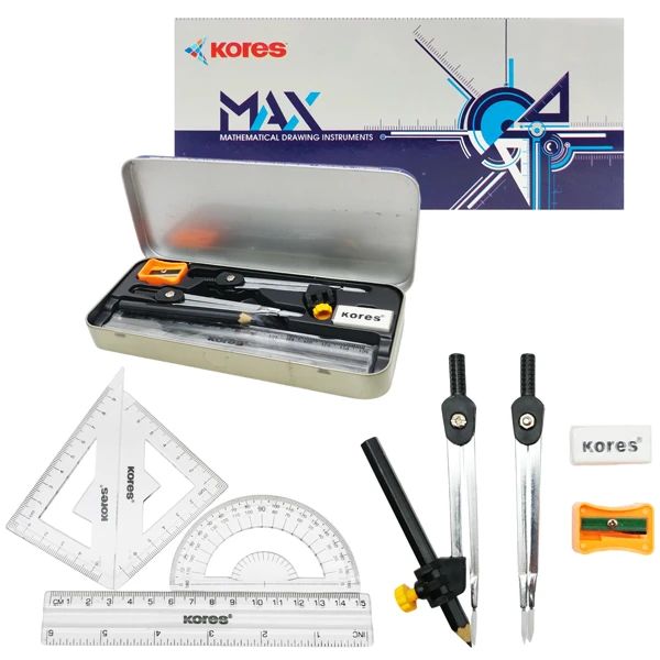 BỘ COMPA, EKE, THƯỚC KẺ KORES AMBASSADOR MAX GEOMETRY 10H/LỐC (0013-ĐĐ)