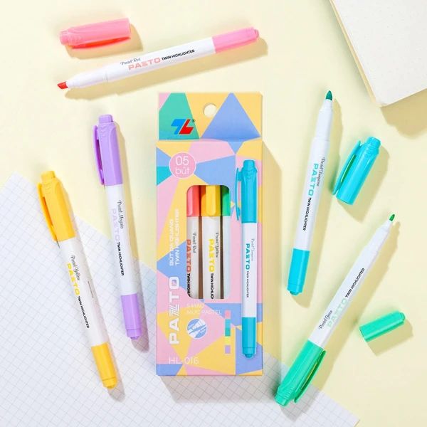 BÚT DẠ QUANG HL-016 VÀNG, ĐỎ, TÍM, LÁ, NGỌC PASTEL (5MÀU/H) (A5404-TL)