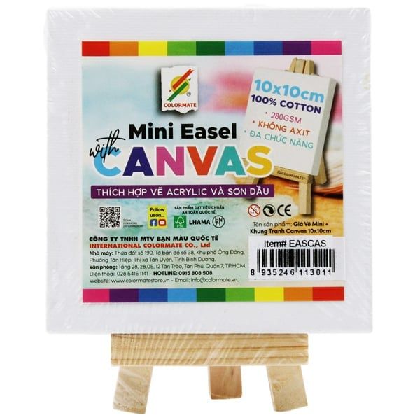 Khung Tranh Canvas 10 x 10 cm + Giá Vẽ Mini - Colormate EASCAS