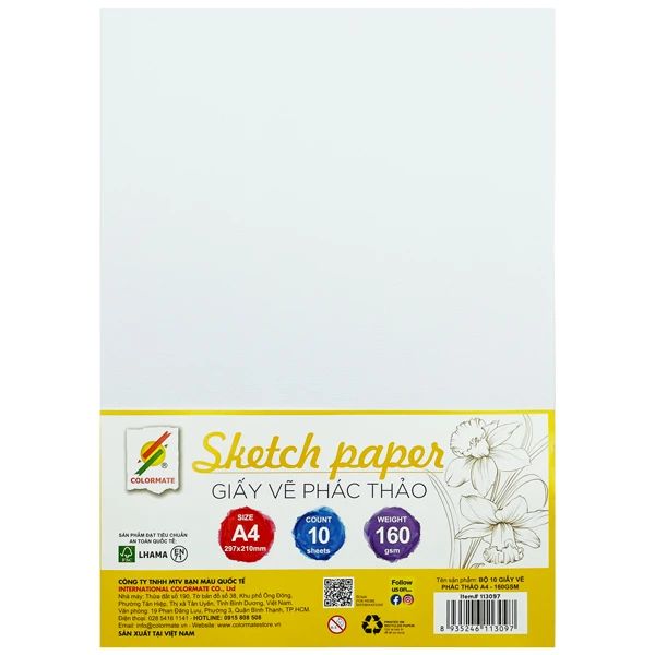 BỘ 10 GIẤY VẼ PHÁC THẢO A4 - 160GSM (0170-BMQT)
