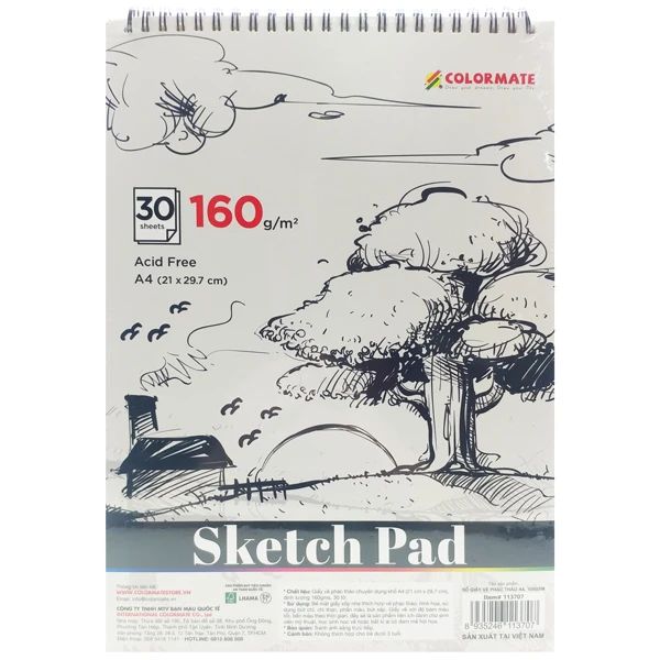 TẬP GIẤY VẼ SKETCH PAD A4 ĐỊNH LƯỢNG 160GMS 30 TỜ (0170-BMQT)