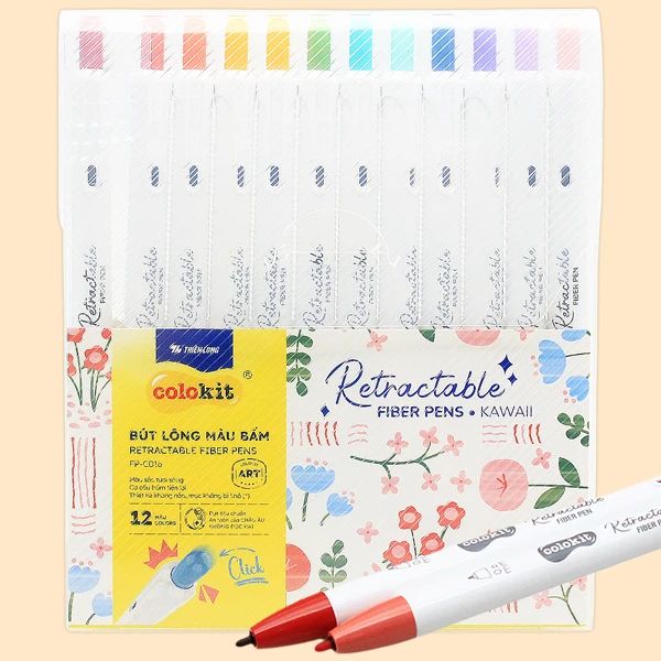 BÚT LÔNG MÀU BẤM FP-C016 KAWAII 12 MÀU (5404-TL)