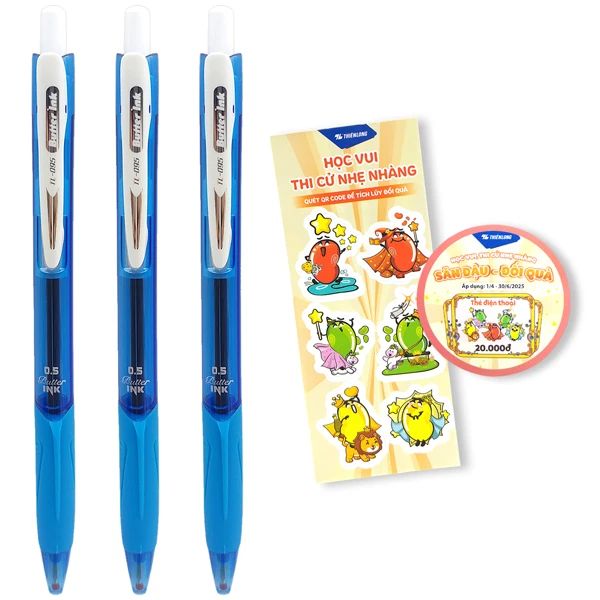 BÚT BI TL-095 XANH /LUCK VỈ 3 CÂY (5404-TL)