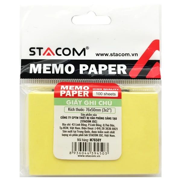 STACOM- GIẤY NOTE 76*50MM (NHỎ) M76050Y(12X/B)(5390-ST)