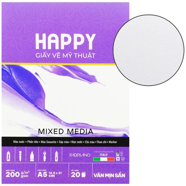 HAPPY - SỔ VẼ MIX MEDIA 200GSM A5 GÁY KEO 20 TỜ (HA-SK-MIX-A5-200G) (VM-0600)