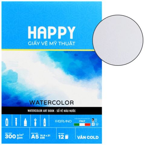 HAPPY - SỔ VẼ MÀU NƯỚC A5 GÁY KEO 12 TỜ 300GSM (HA-SK-A5-300G) (VM-0600)