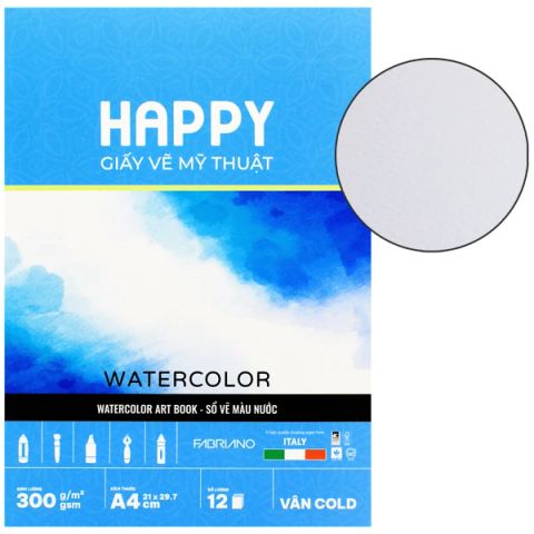 HAPPY - SỔ VẼ MÀU NƯỚC A4 GÁY KEO 12 TỜ 300GSM (HA-SK-A4-300G) (VM-0600)
