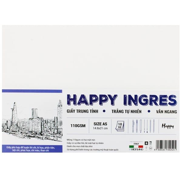 HAPPY - GIẤY VẼ HAPPY INGRES 110GMS A5 10S HA110A5 (THCK0600)