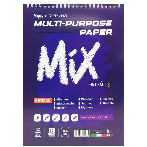 SỔ VẼ HAPPY MULTI-PURPSE (MIX) 200GSM A4 30 TỜ, HA-LX-A4-MIX-200 (VM-0600)