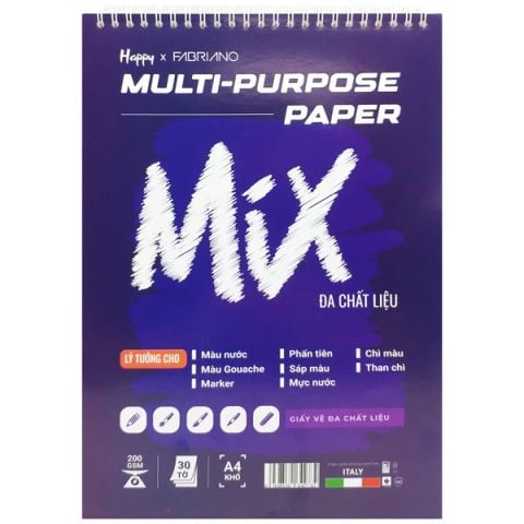 SỔ VẼ HAPPY MULTI-PURPSE (MIX) 200GSM A4 30 TỜ, HA-LX-A4-MIX-200 (VM-0600)