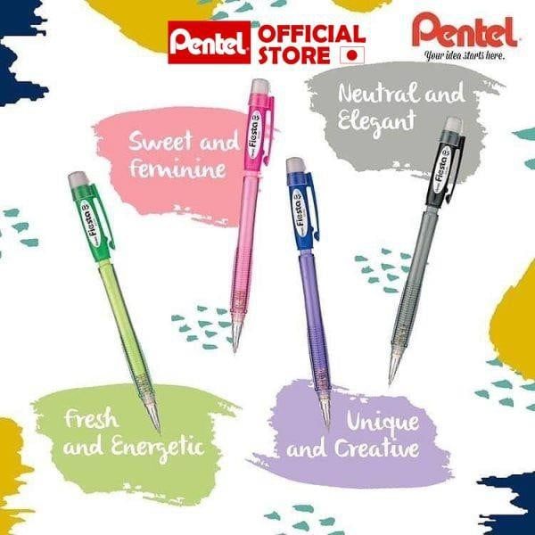 Bút Chì Bấm Pentel FIESTA 0.5mm - AX105C Thân Nhựa Trong Có Gôm - Màu Xanh