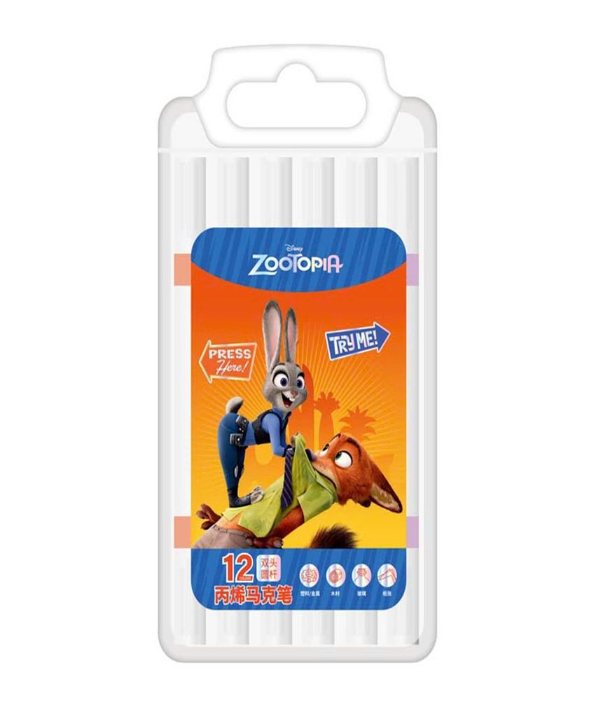 HỘP 12 CÂY VIẾT MÀU VẼ ACRYLIC HAI ĐẦU ZOOTOPIA