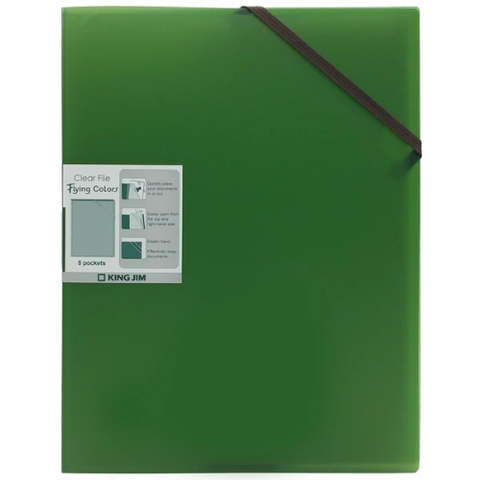 KINGJIM - Bìa 8 Ngăn Có Dây Cột Màu Xanh Lá 1737GSV