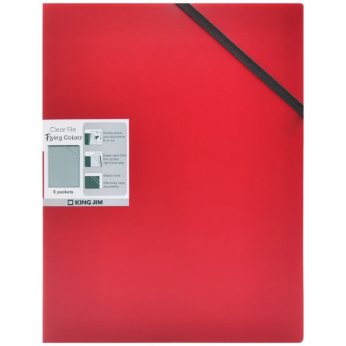 KINGJIM - Bìa 8 Ngăn Có Dây Cột Màu Đỏ 1737GSV
