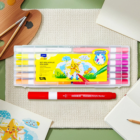 Hộp 24 Bút Màu Colokit Acrylic Rửa Được 2 Đầu ACM-C026