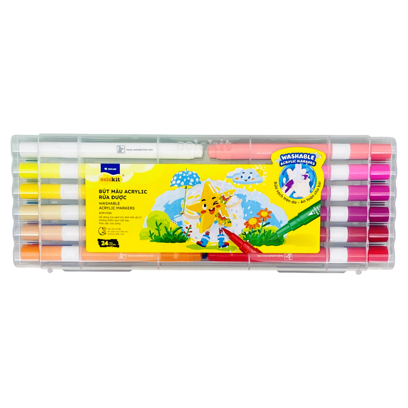 Hộp 24 Bút Màu Colokit Acrylic Rửa Được 2 Đầu ACM-C026