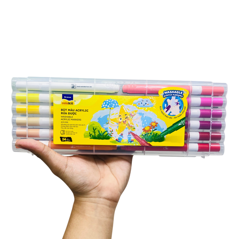 Hộp 24 Bút Màu Colokit Acrylic Rửa Được 2 Đầu ACM-C026
