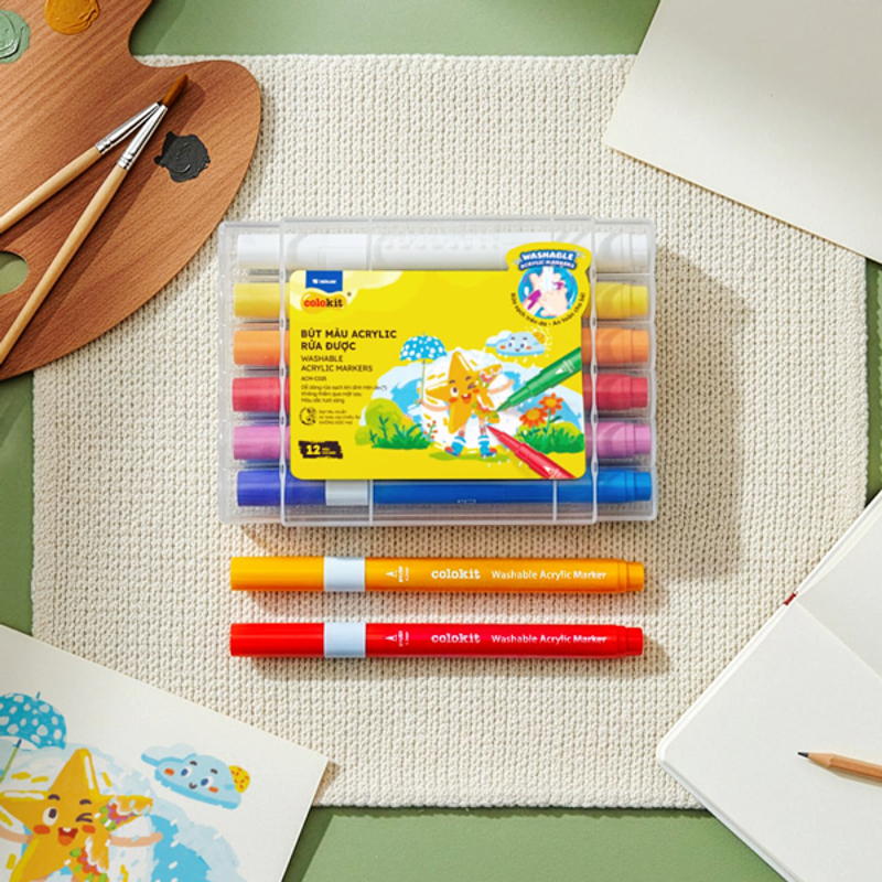 Hộp 24 Bút Màu Colokit Acrylic Rửa Được 2 Đầu ACM-C026