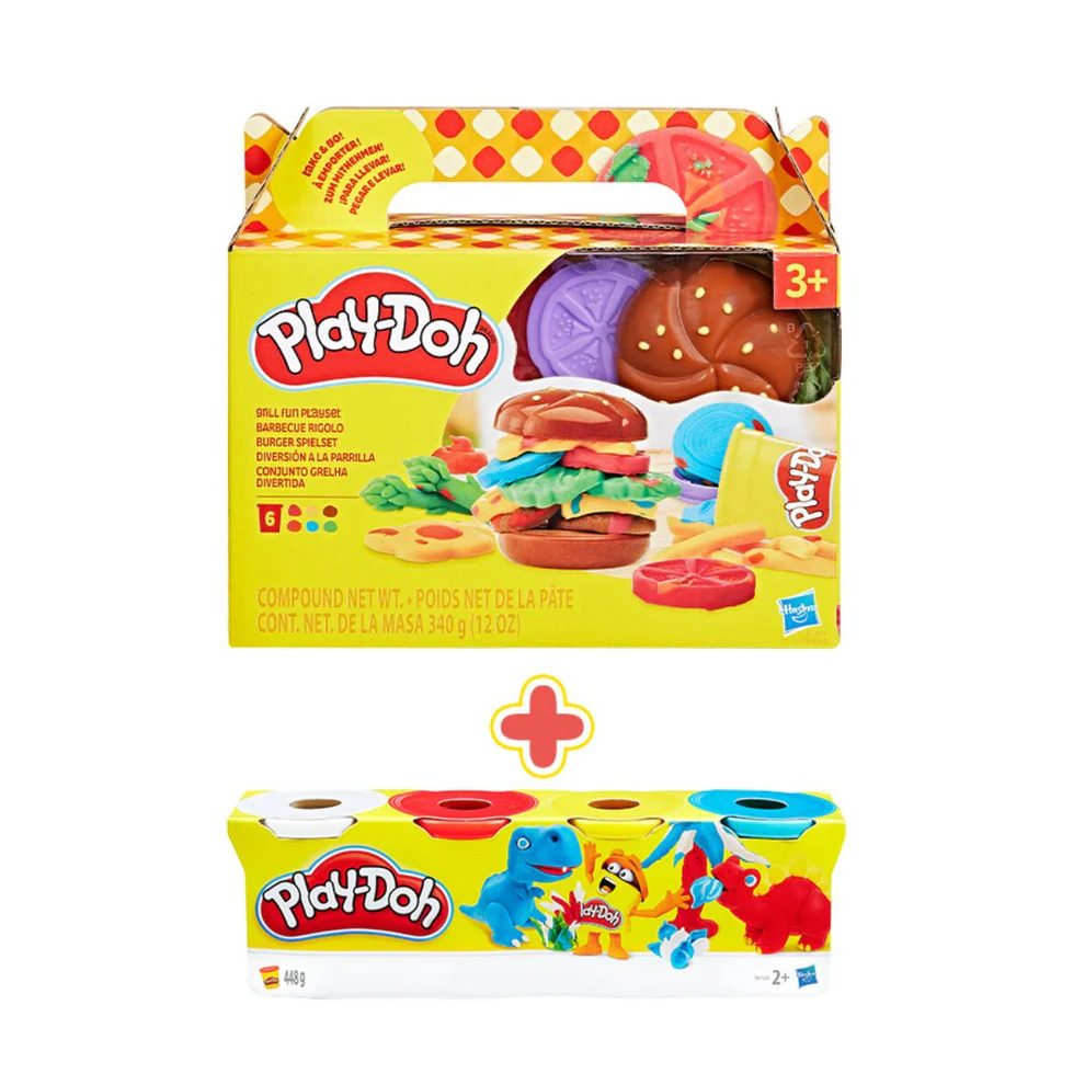 Playdoh Combo Bộ Khuôn Làm Burger Vui Nhộn Và Bột Nặn 4 Màu CBG1614/G1609-B5517