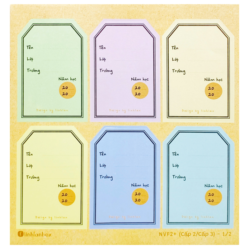 Linh Lan - Xấp 24 Nhãn Vở Cấp II, III 4.7x7cm Kèm Sticker NVF2+-01626