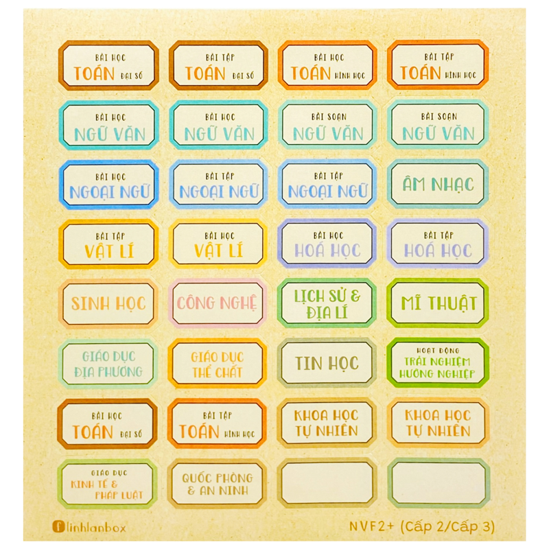Linh Lan - Xấp 24 Nhãn Vở Cấp II, III 4.7x7cm Kèm Sticker NVF2+-01626