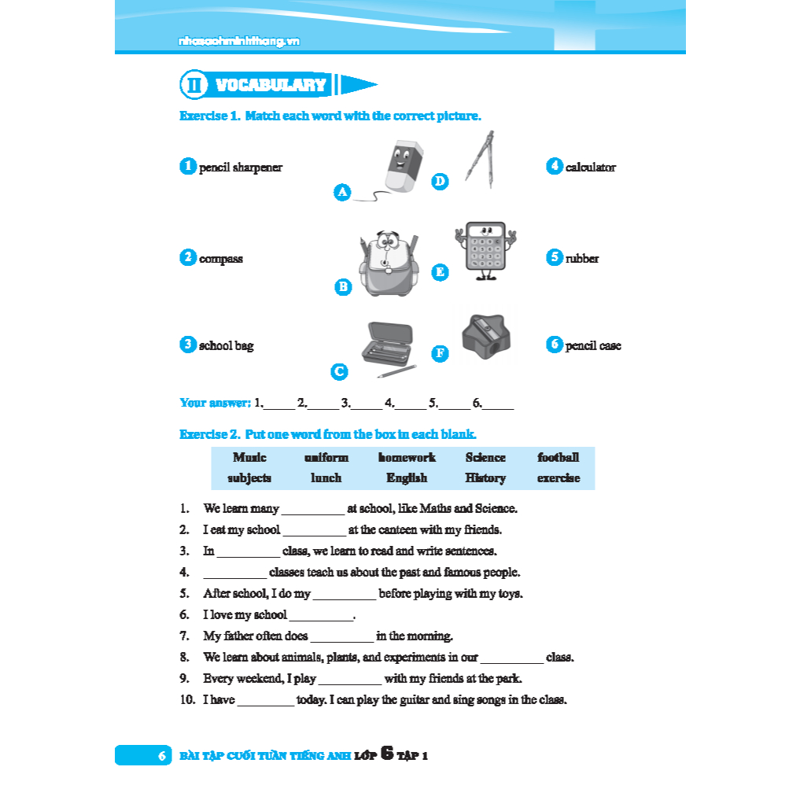 Bài Tập Cuối Tuần Tiếng Anh 6/1 Có Đáp Án-Global Success