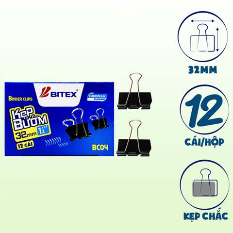 Bitex - Kẹp Bướm 32mm BC04 (12 cái/hộp)