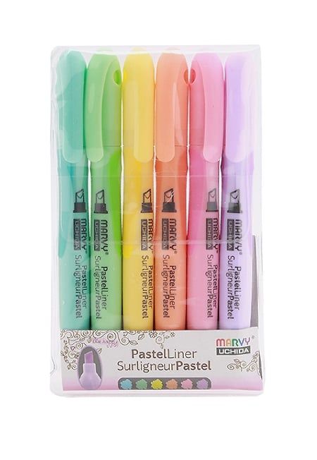 Bộ 6 Bút Dạ Quang Marvy Thân Cao 8000 Pastel