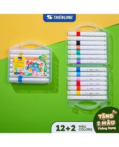 Hộp 12+2 Bút Lông Màu Đầu Brush Thiên Long Acrylic Markers ACM-C020
