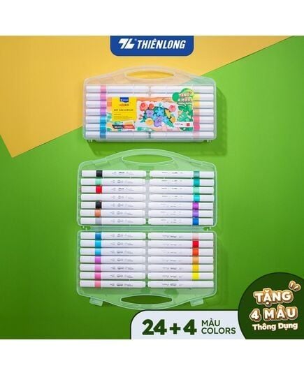 Hộp 24+4 Bút Lông Màu Đầu Brush Thiên Long Acrylic Markers ACM-C021