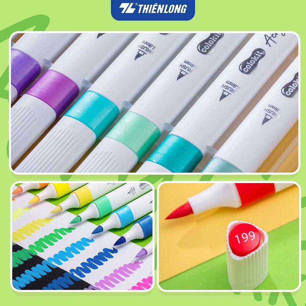 Hộp Bút Lông Màu Acrylic Markers Thiên Long Đầu Brush ACM-C022 36+6 Màu